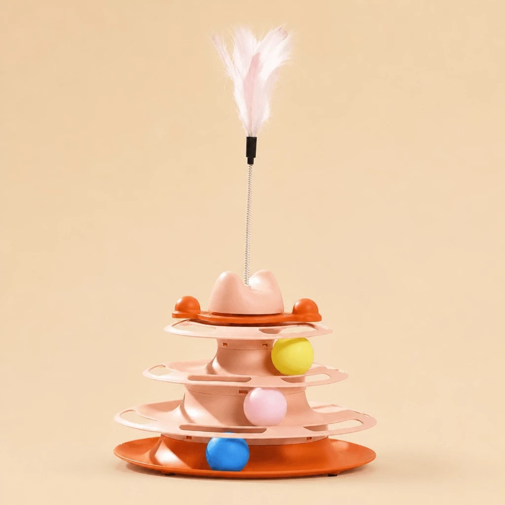 Cat Turntable Toy with Feather Wand and Colorful Balls