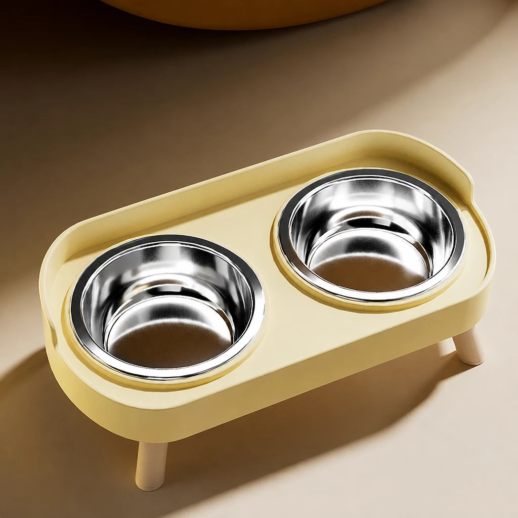 Double Dog Bowl Stand with Stainless Steel Bowls