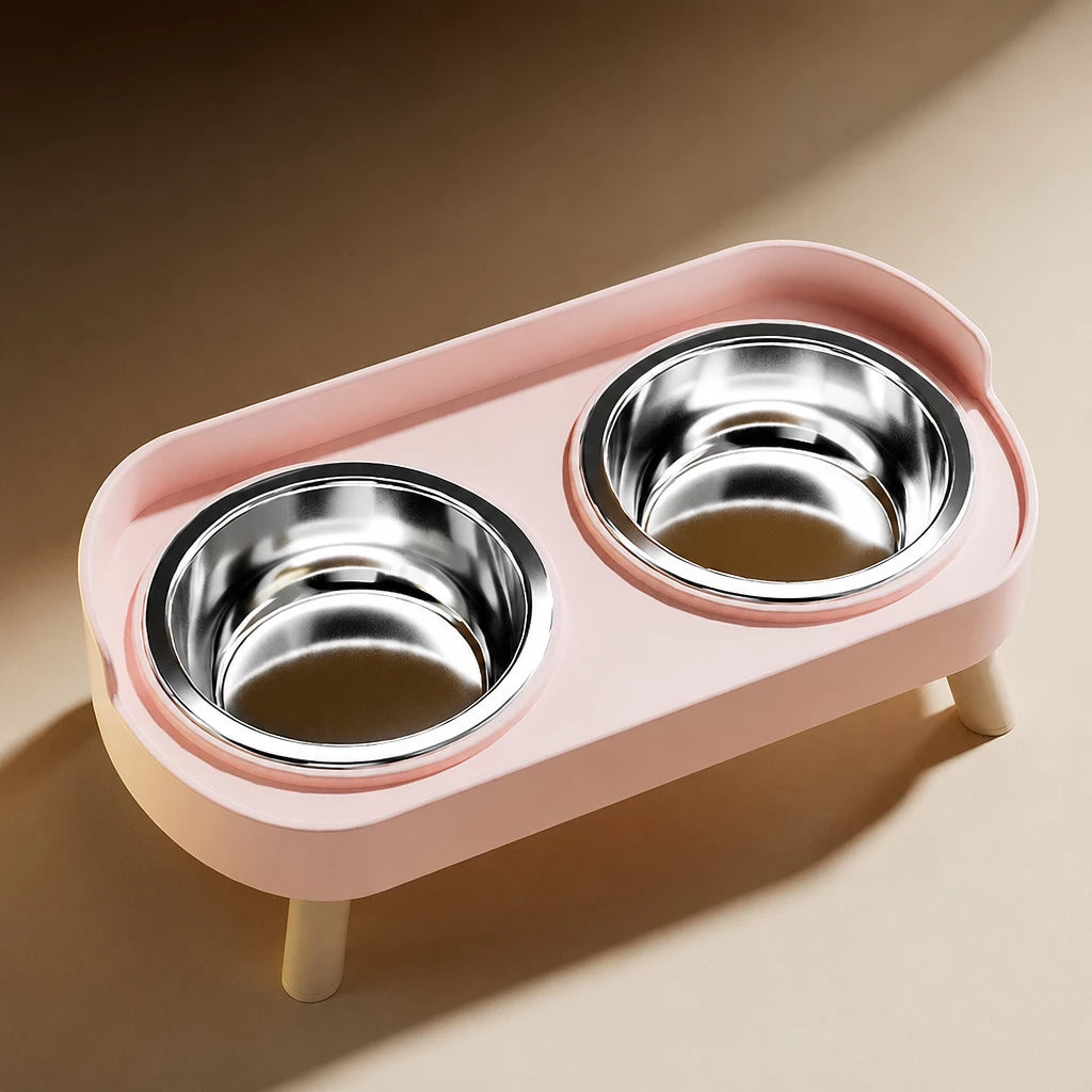 Double Dog Bowl Stand with Stainless Steel Bowls