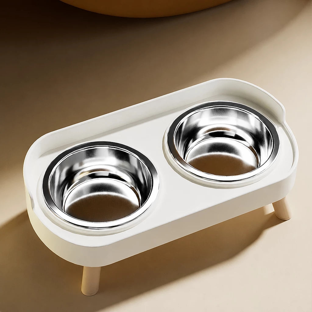 Double Dog Bowl Stand with Stainless Steel Bowls