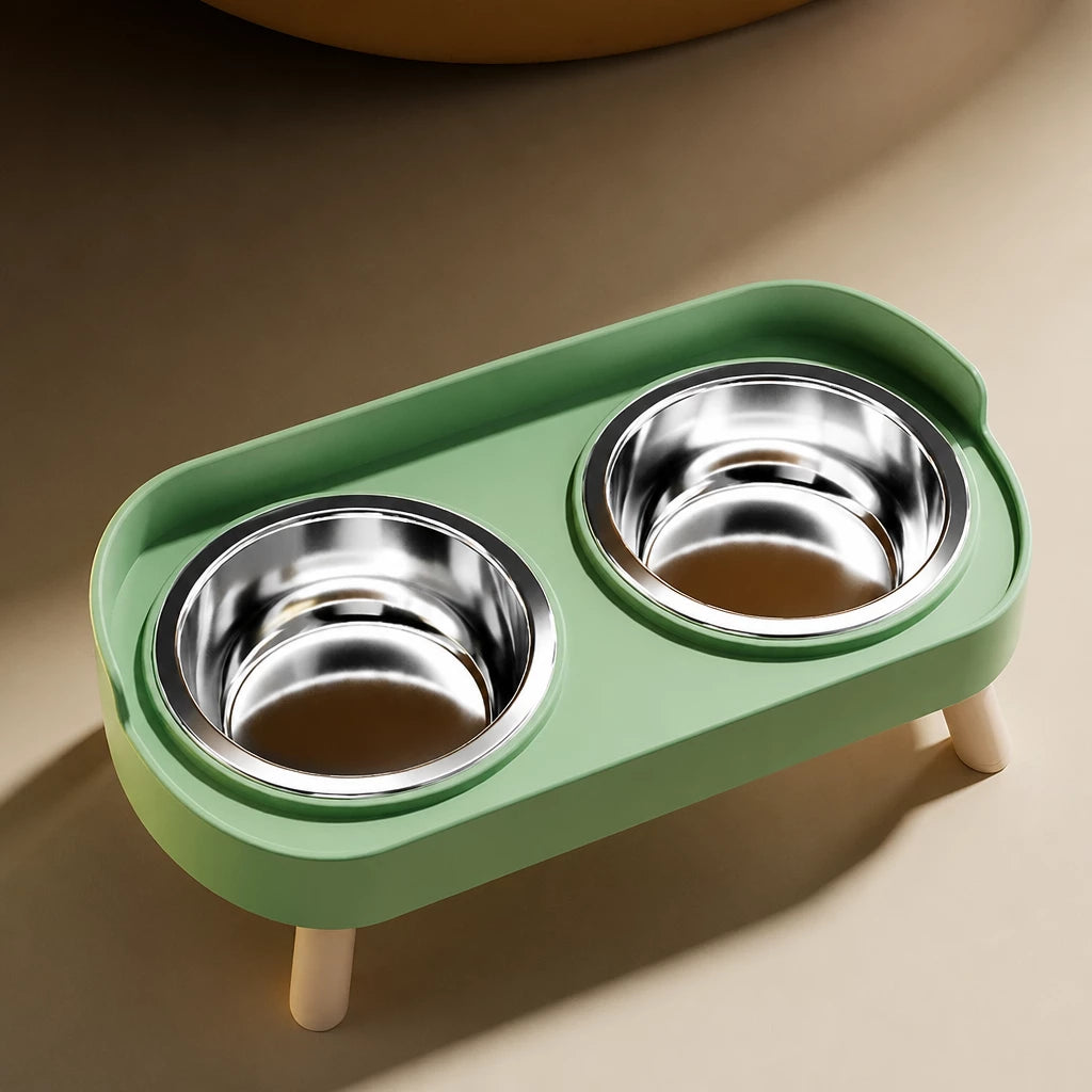 Double Dog Bowl Stand with Stainless Steel Bowls