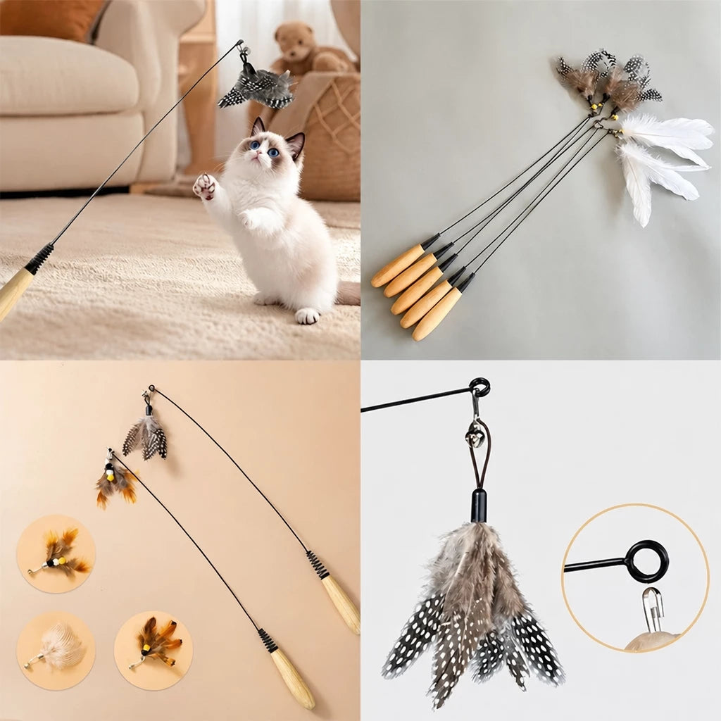 Interactive Cat Teaser Wand with Feather Replacement Heads