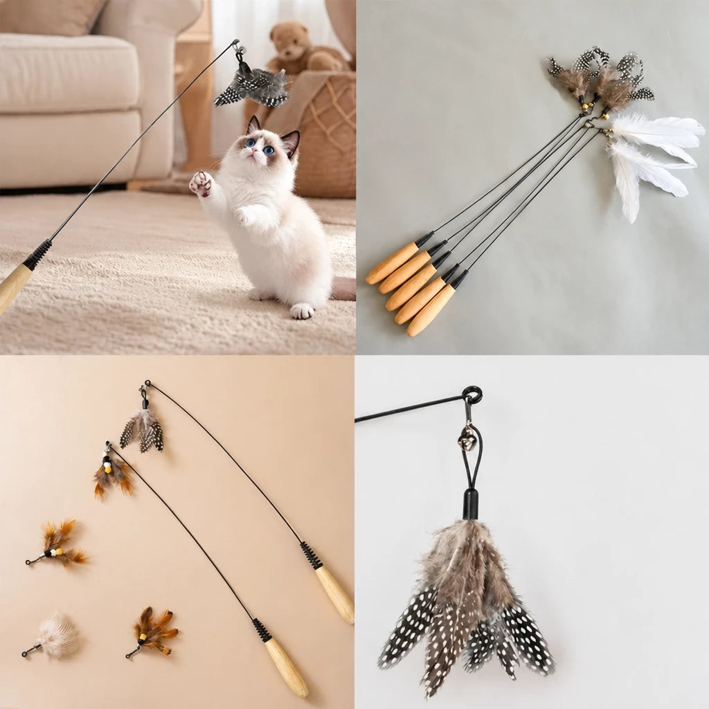 Interactive Cat Teaser Wand with Feather Replacement Heads