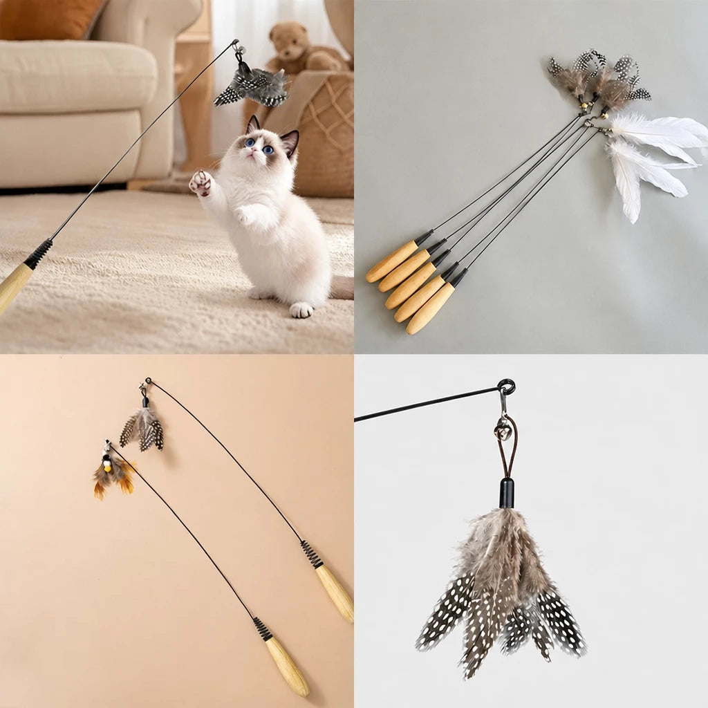 Interactive Cat Teaser Wand with Feather Replacement Heads