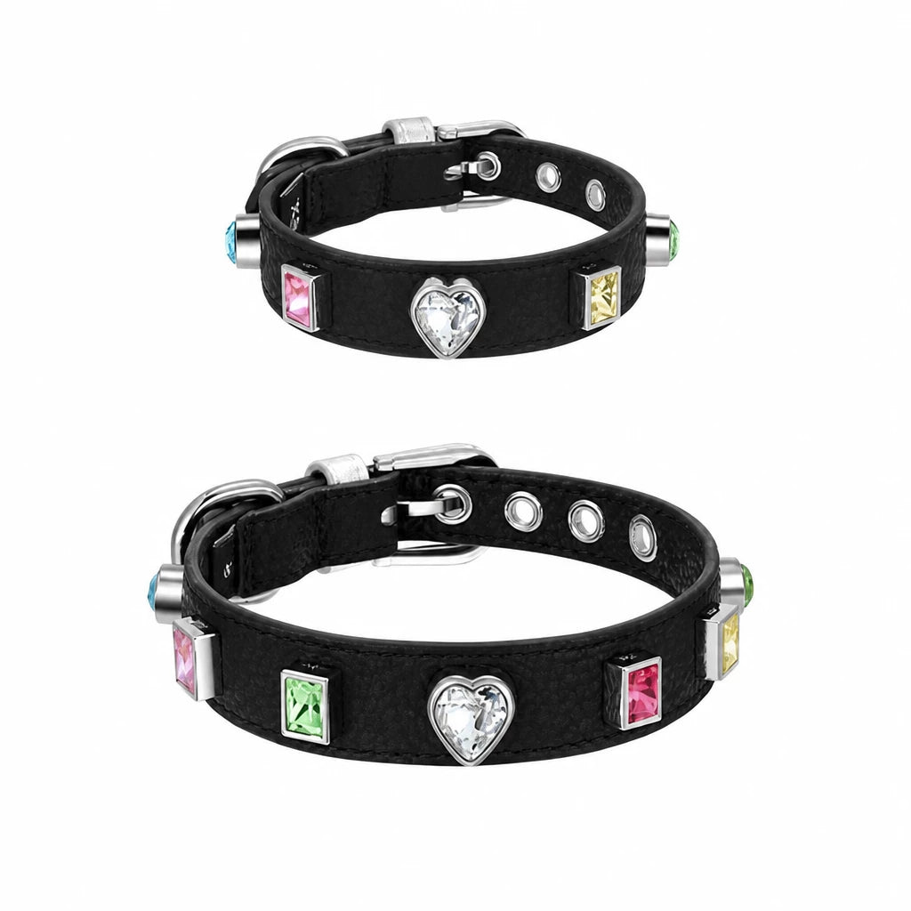 Rhinestone Faux Leather Collar and Leash for Small Pets