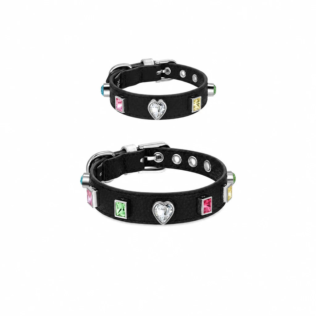 Rhinestone Faux Leather Collar and Leash for Small Pets