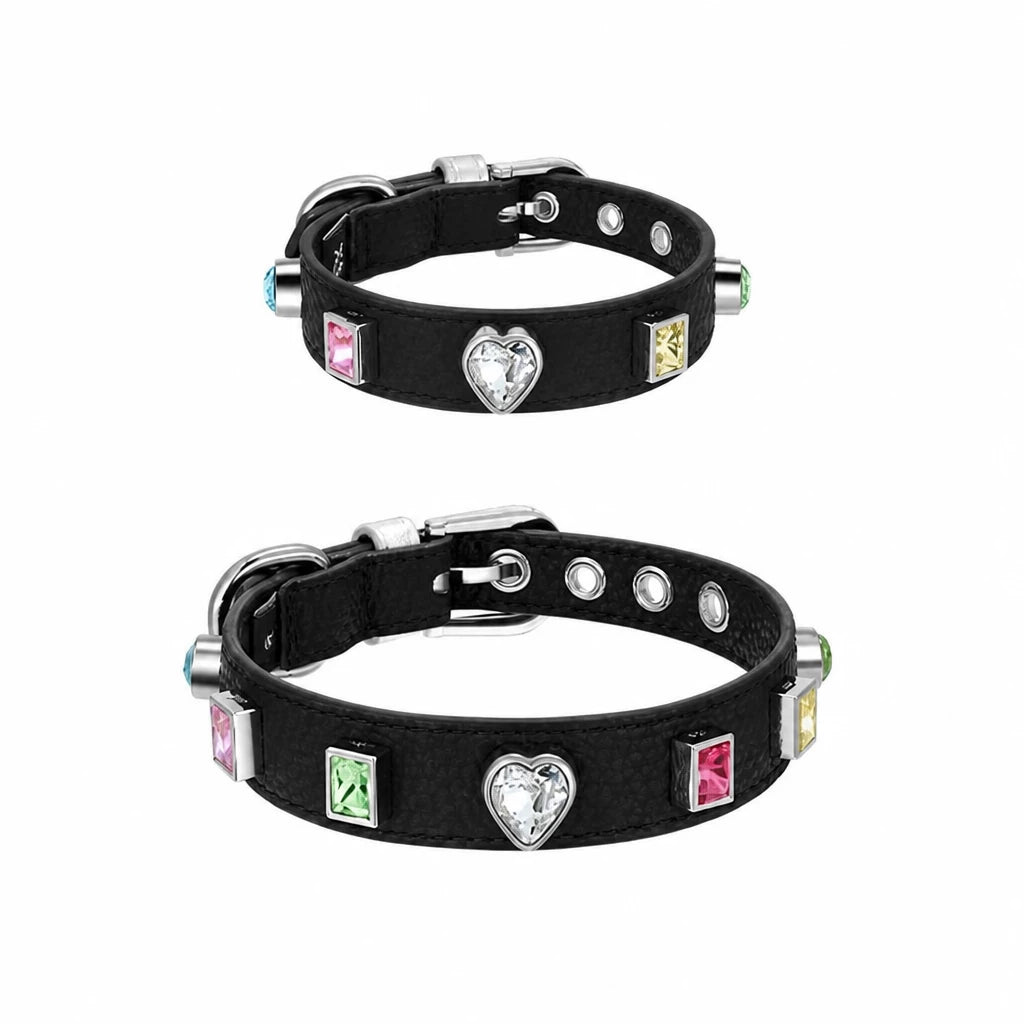 Rhinestone Faux Leather Collar and Leash for Small Pets