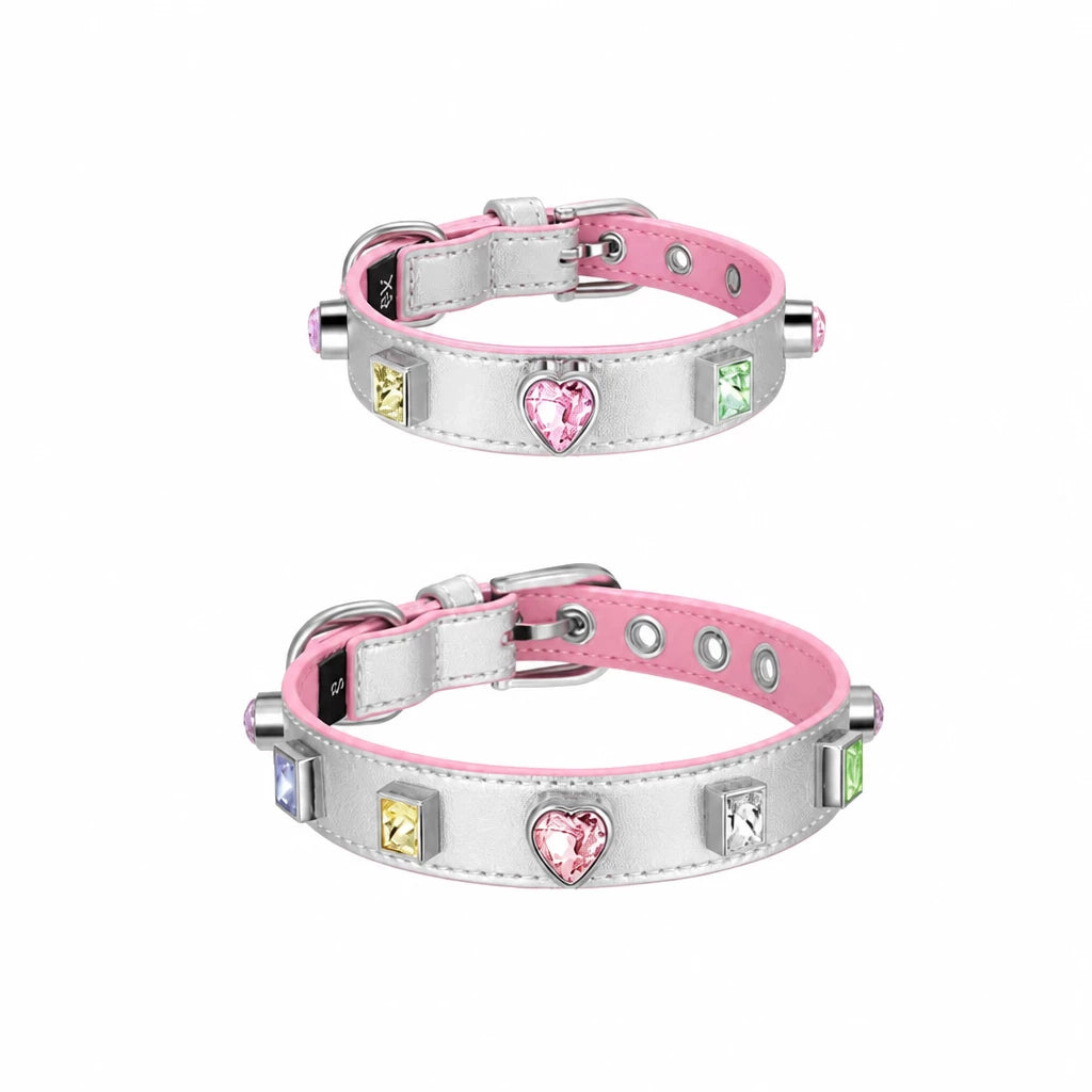 Rhinestone Faux Leather Collar and Leash for Small Pets