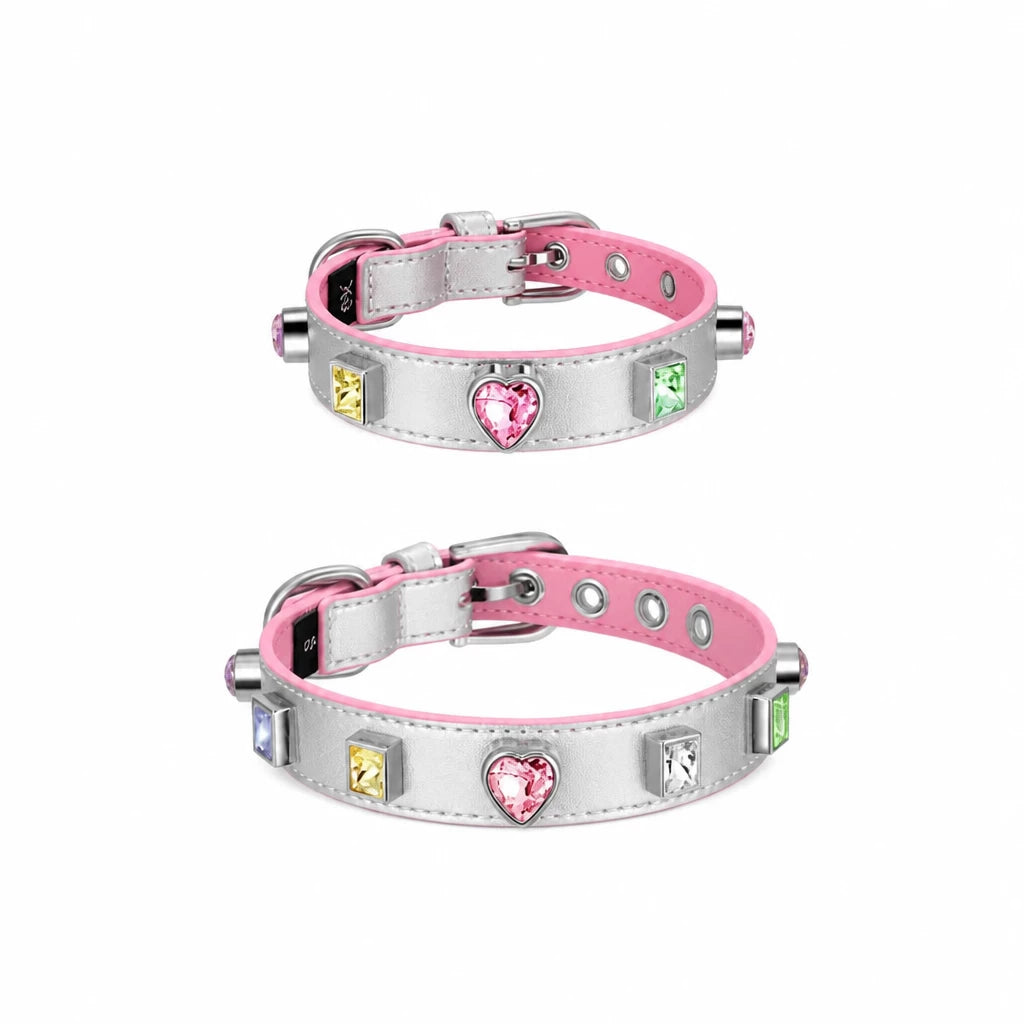 Rhinestone Faux Leather Collar and Leash for Small Pets