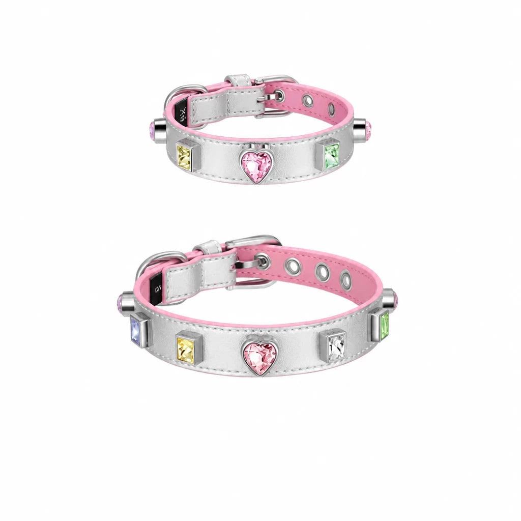 Rhinestone Faux Leather Collar and Leash for Small Pets