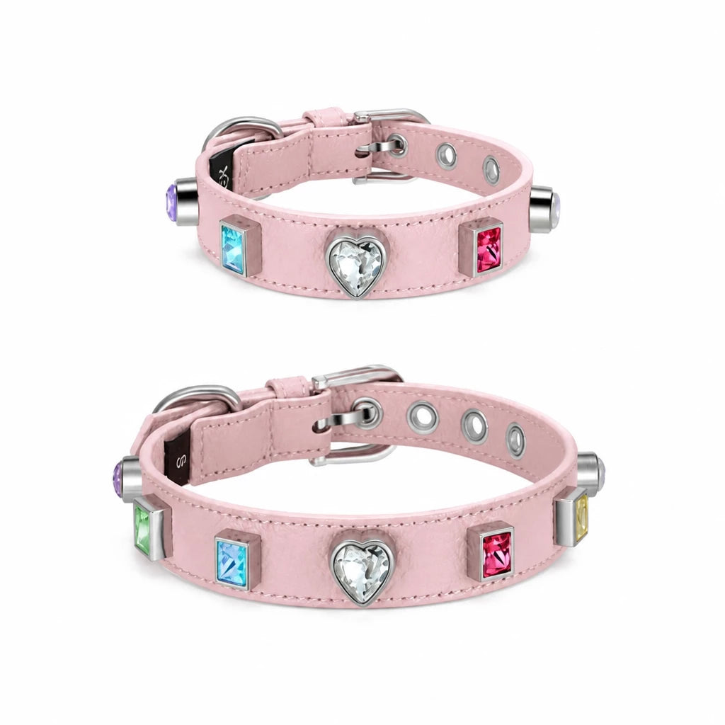 Rhinestone Faux Leather Collar and Leash for Small Pets