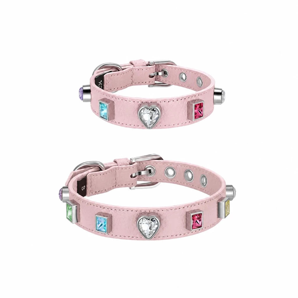Rhinestone Faux Leather Collar and Leash for Small Pets