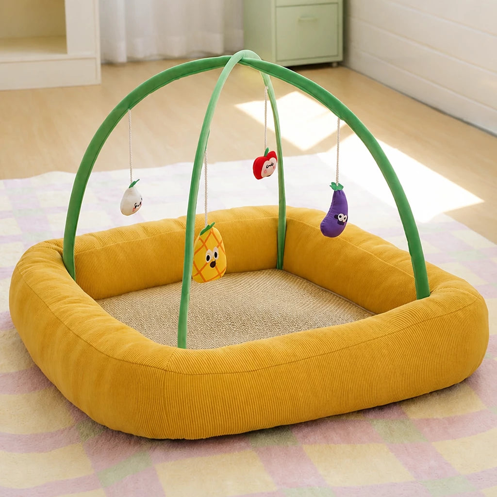 Tent-Style Cat Bed with Floor Mat