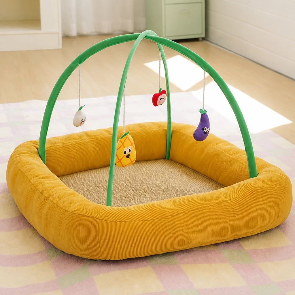 Tent-Style Cat Bed with Floor Mat