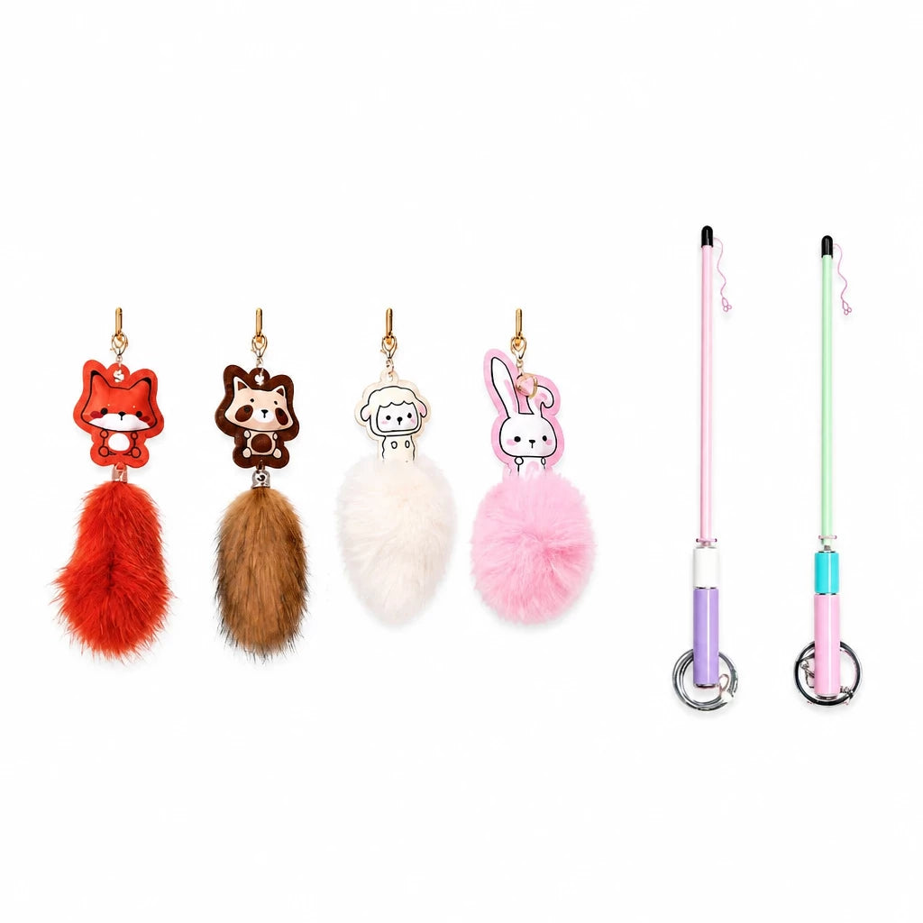 Retractable Cat Teaser Wand with Replaceable Attachments