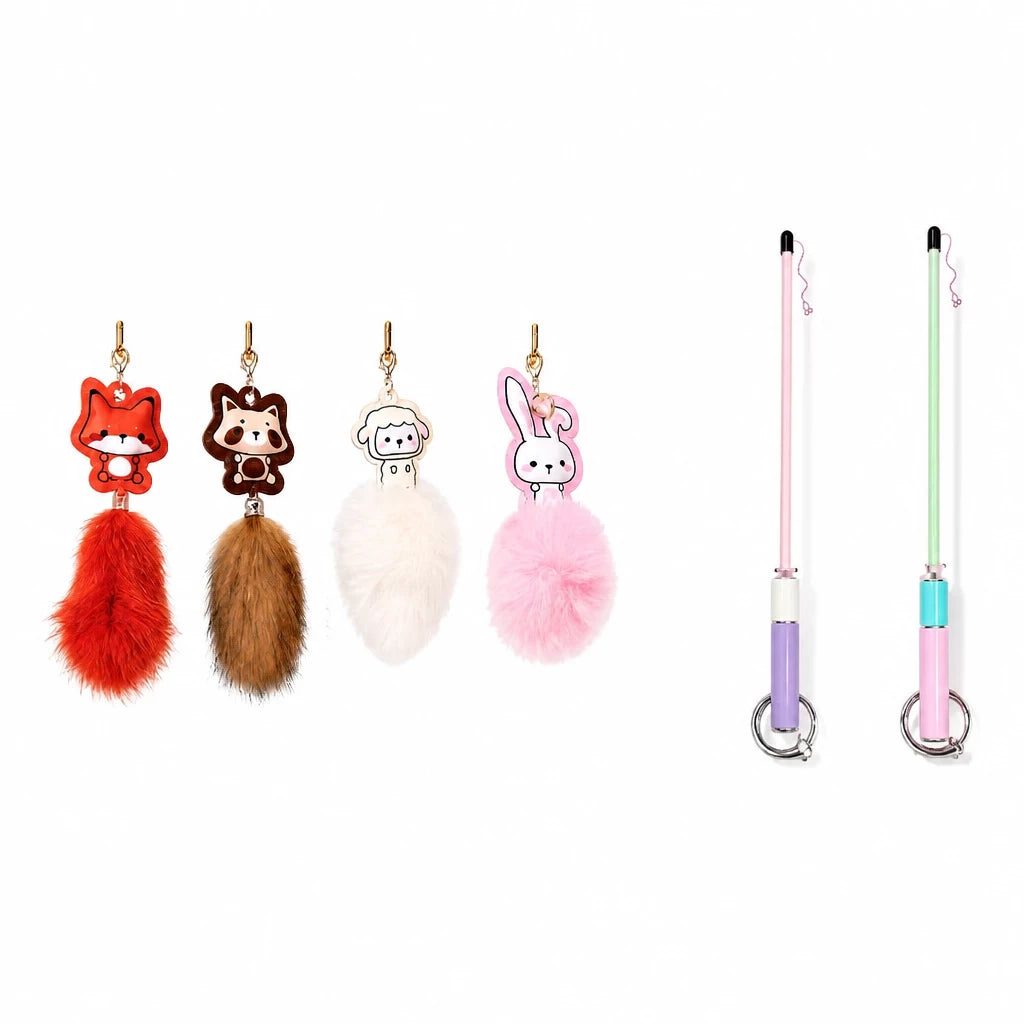 Retractable Cat Teaser Wand with Replaceable Attachments