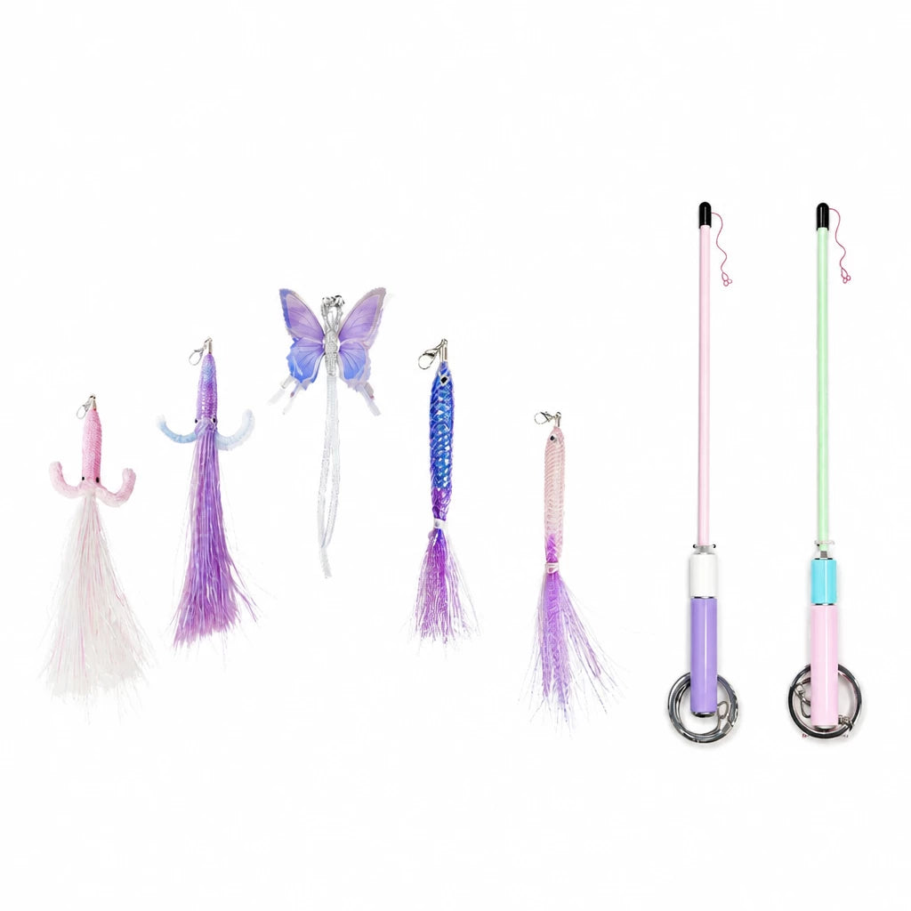 Retractable Cat Teaser Wand with Replaceable Attachments
