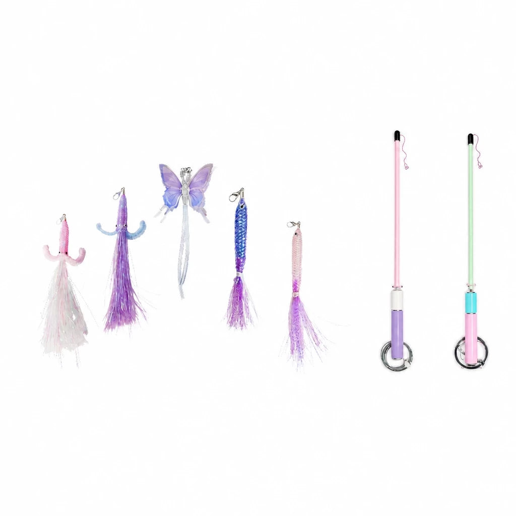 Retractable Cat Teaser Wand with Replaceable Attachments