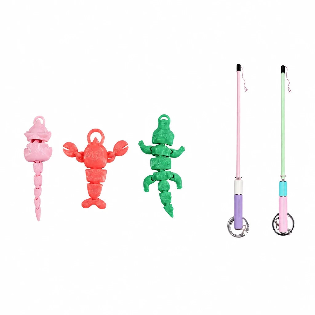 Retractable Cat Teaser Wand with Replaceable Attachments