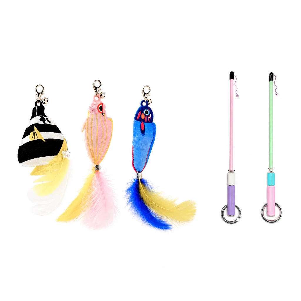 Retractable Cat Teaser Wand with Replaceable Attachments