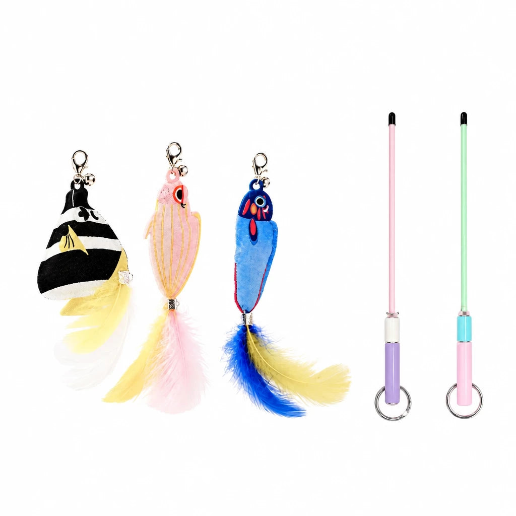 Retractable Cat Teaser Wand with Replaceable Attachments