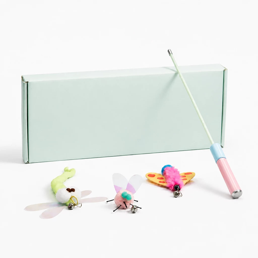 Retractable Cat Teaser Wand with Replaceable Attachments