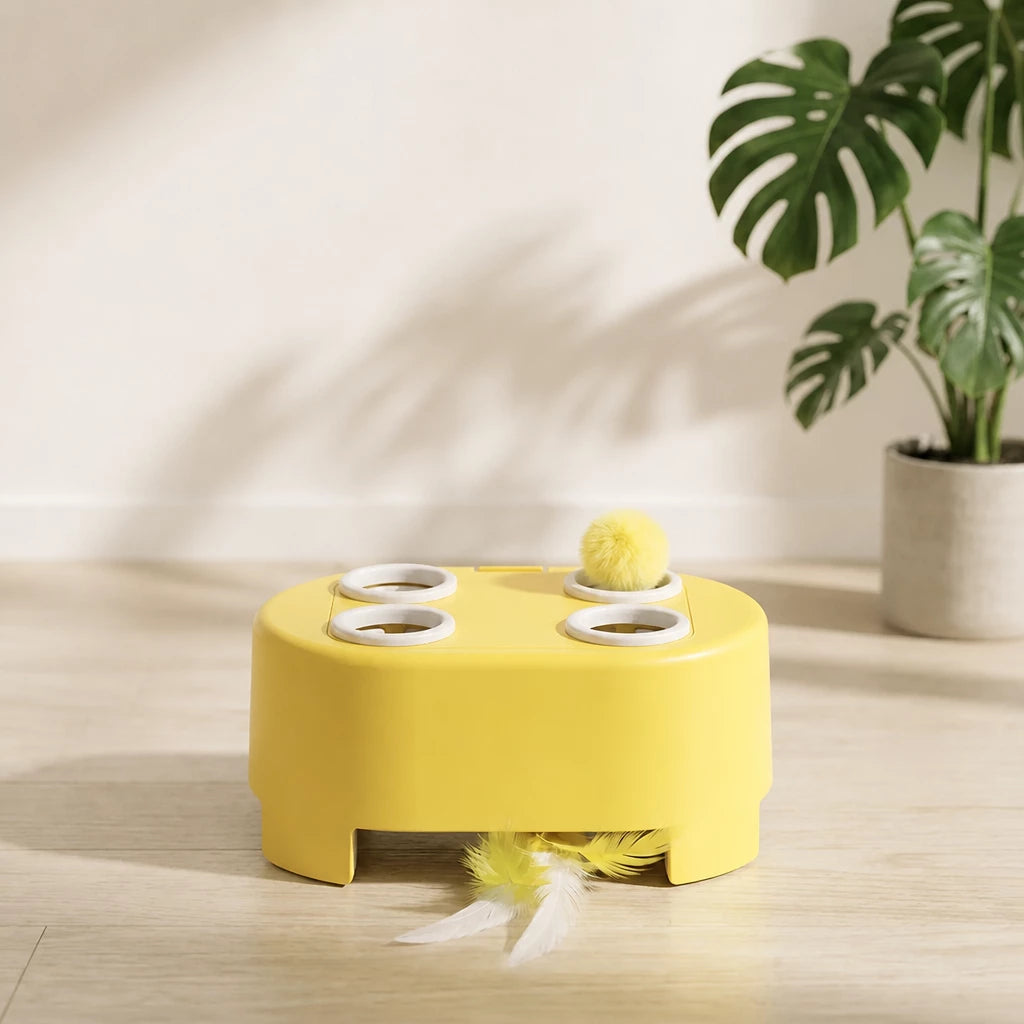 Interactive Electric Cat Toy with Feather and Yarn Attachments