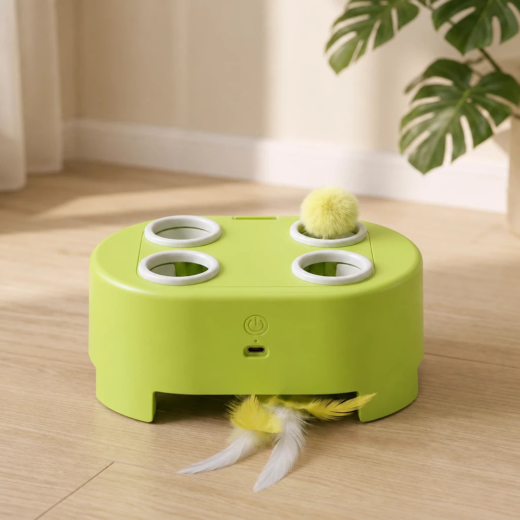 Interactive Electric Cat Toy with Feather and Yarn Attachments