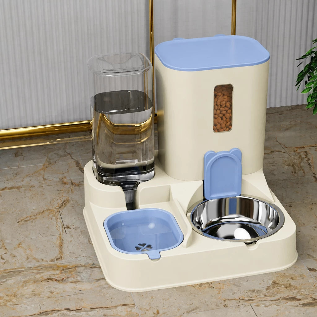 Automatic Pet Feeder with Dual Food and Water Bowls