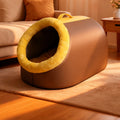 Enclosed Plush Pet Bed with Carry Handle for Cats and Small Dogs