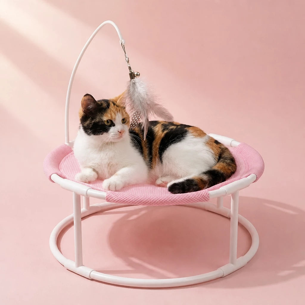 Elevated Round Cat Bed with Breathable Nylon Surface