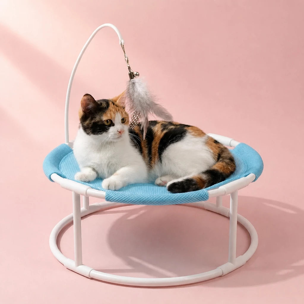 Elevated Round Cat Bed with Breathable Nylon Surface