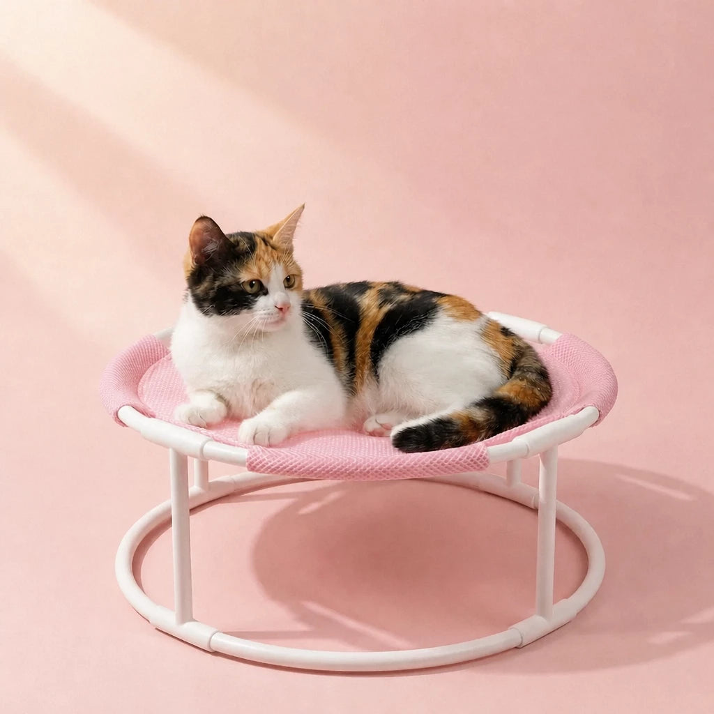 Elevated Round Cat Bed with Breathable Nylon Surface