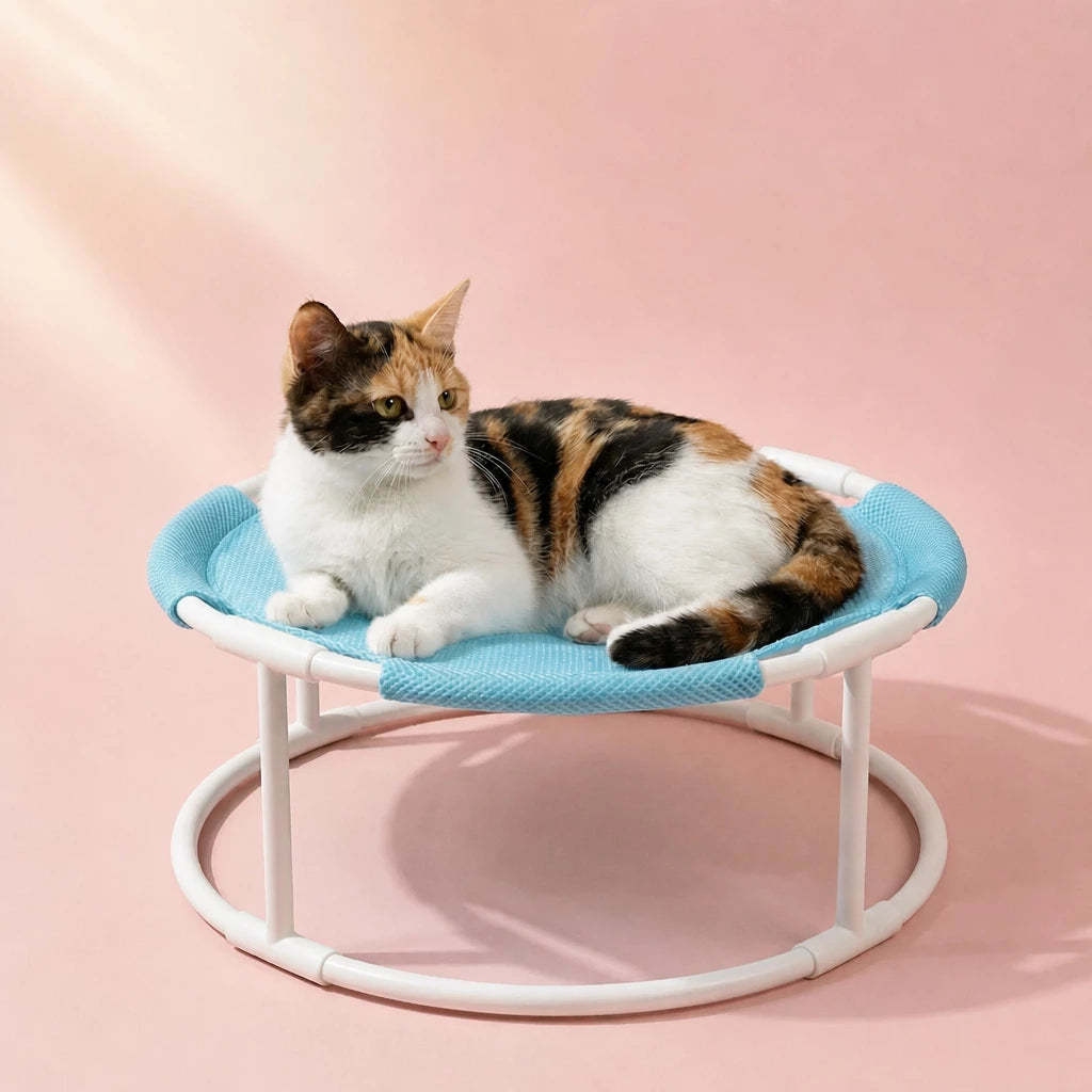 Elevated Round Cat Bed with Breathable Nylon Surface