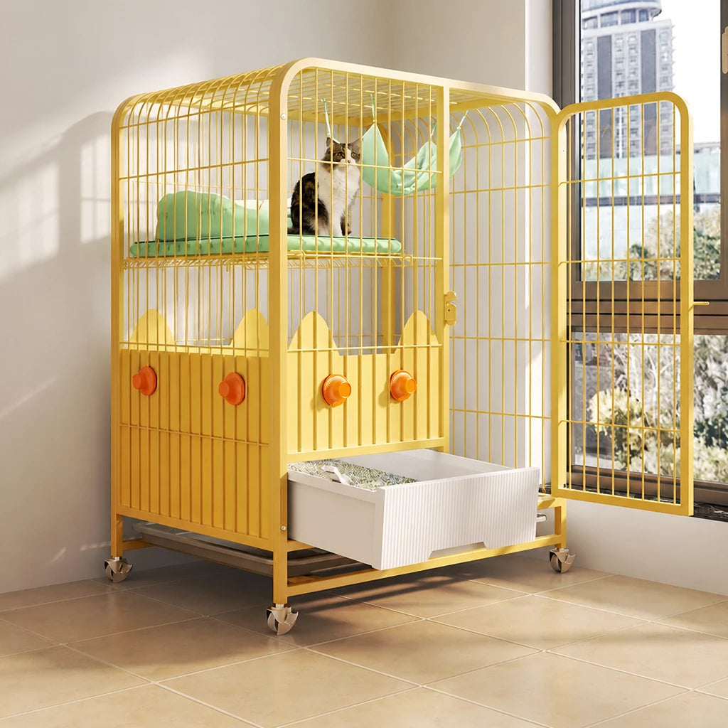 Multi-Level Cat Cage with Integrated Litter Box