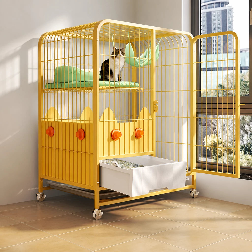 Multi-Level Cat Cage with Integrated Litter Box