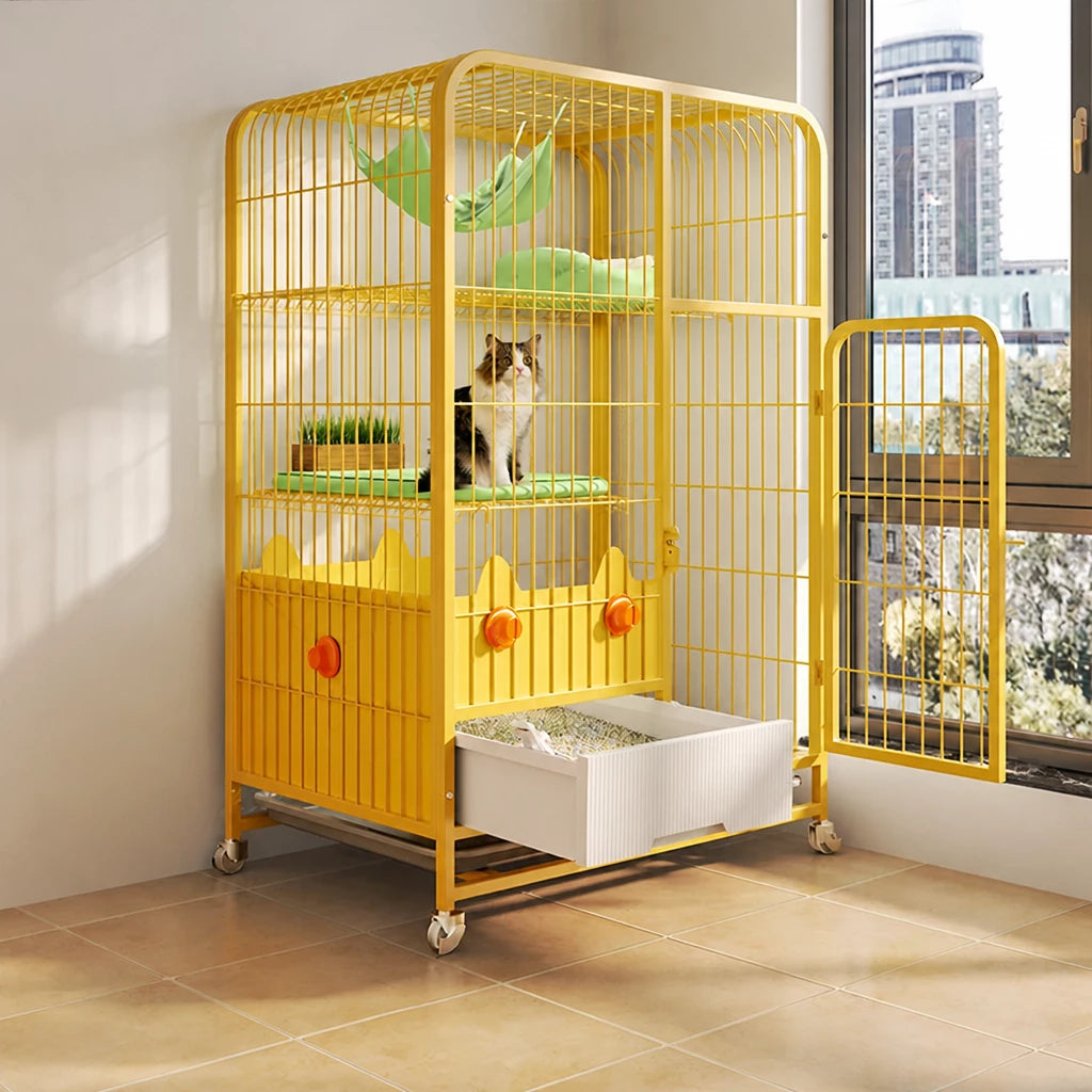 Multi-Level Cat Cage with Integrated Litter Box