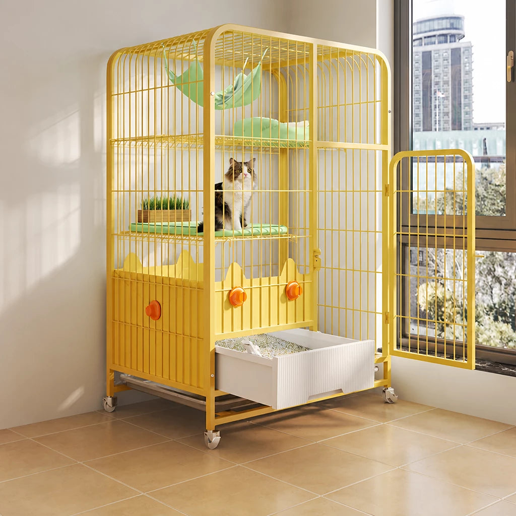 Multi-Level Cat Cage with Integrated Litter Box