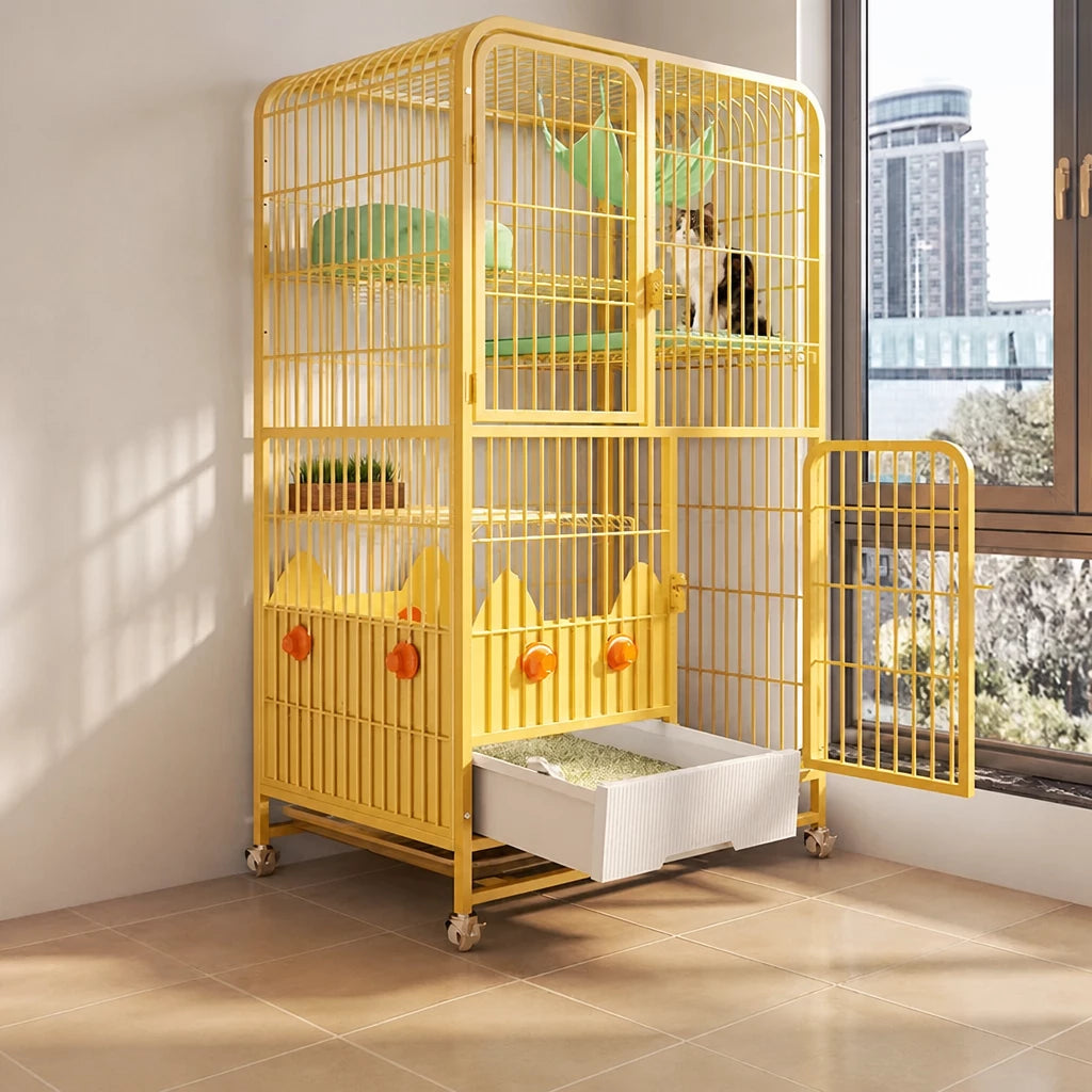 Multi-Level Cat Cage with Integrated Litter Box