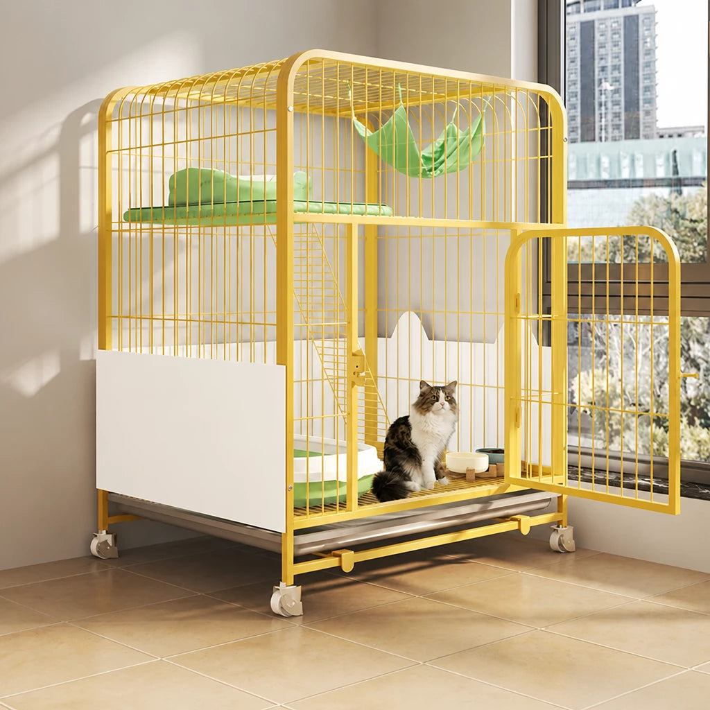 Multi-Level Cat Cage with Integrated Litter Box