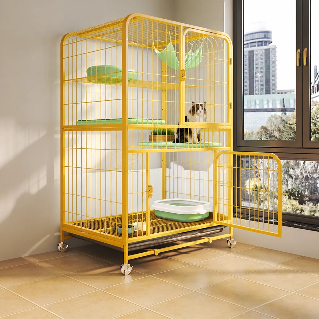 Multi-Level Cat Cage with Integrated Litter Box