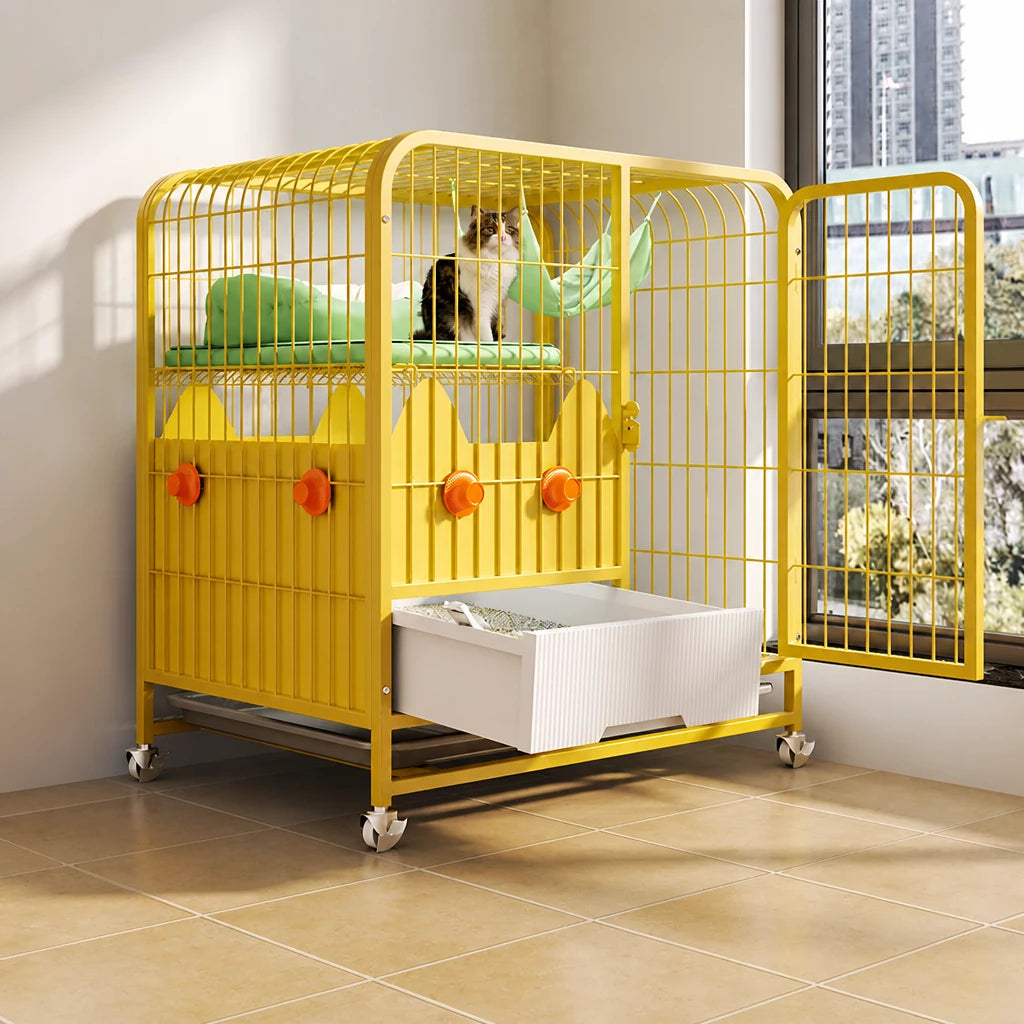 Multi-Level Cat Cage with Integrated Litter Box
