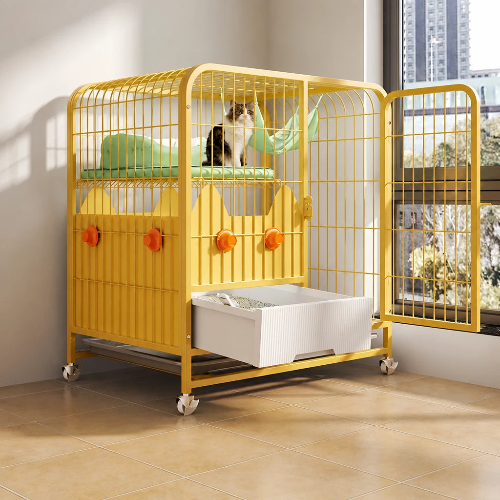 Multi-Level Cat Cage with Integrated Litter Box
