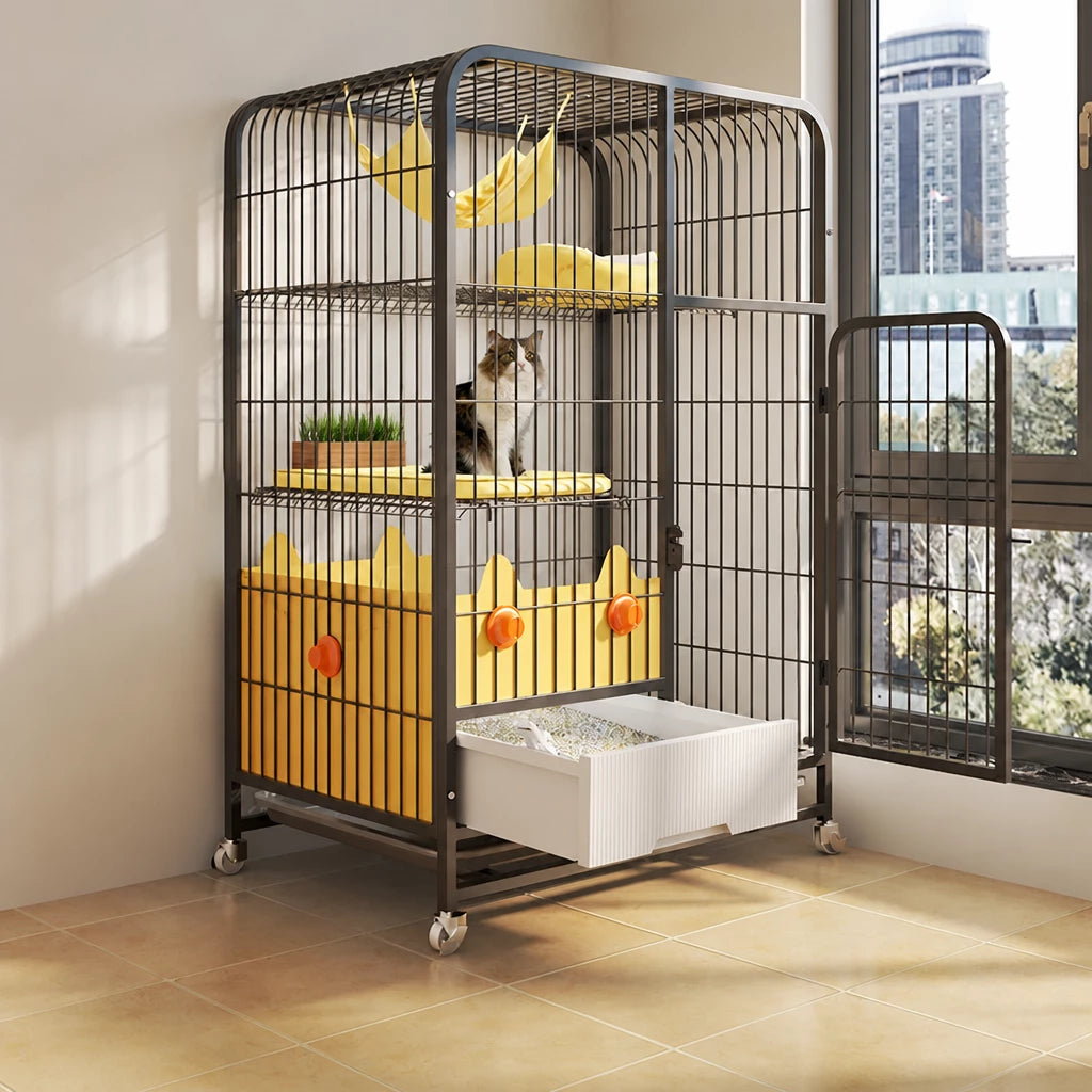 Multi-Level Cat Cage with Integrated Litter Box