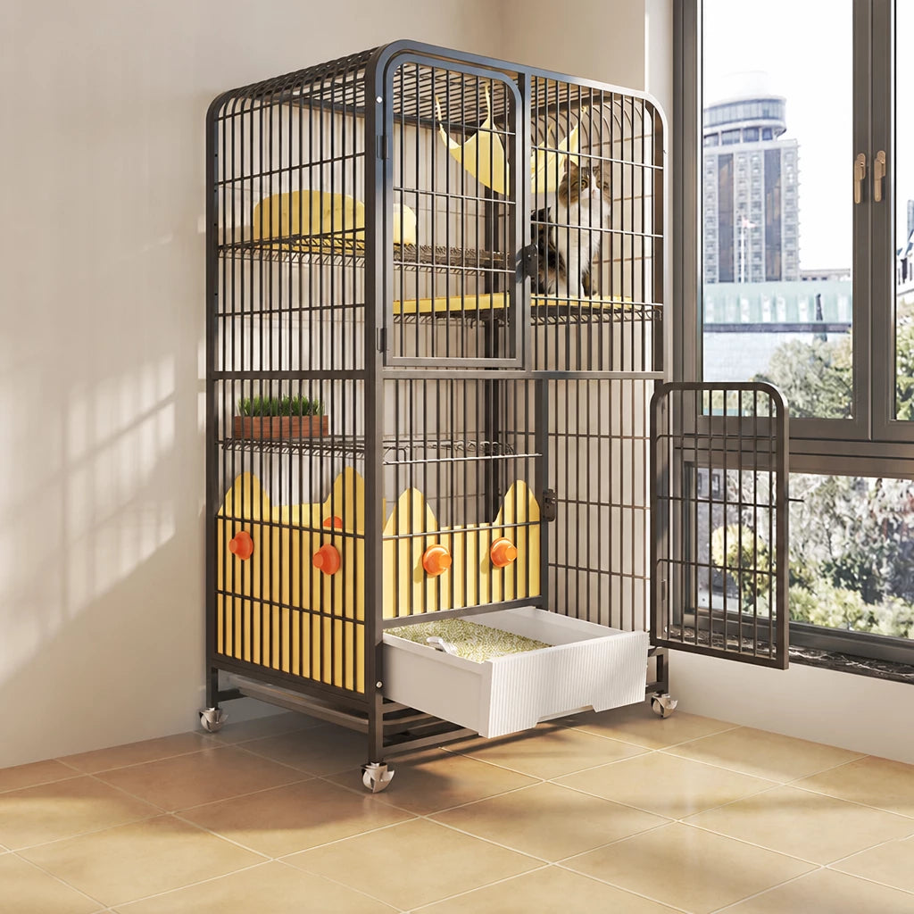 Multi-Level Cat Cage with Integrated Litter Box