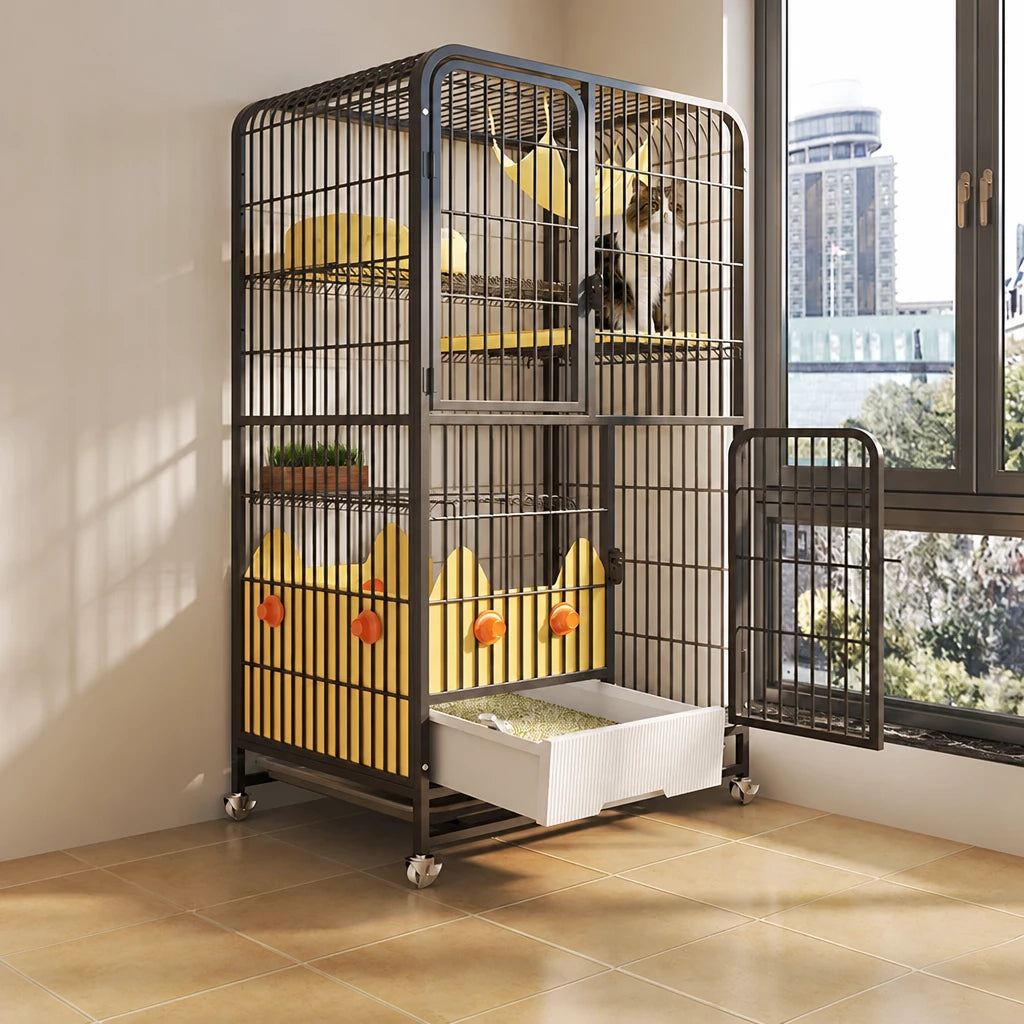 Multi-Level Cat Cage with Integrated Litter Box