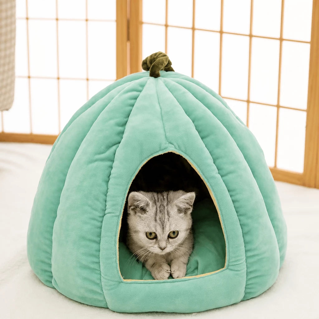 Enclosed Polyester Pet Bed for Cats and Small Dogs