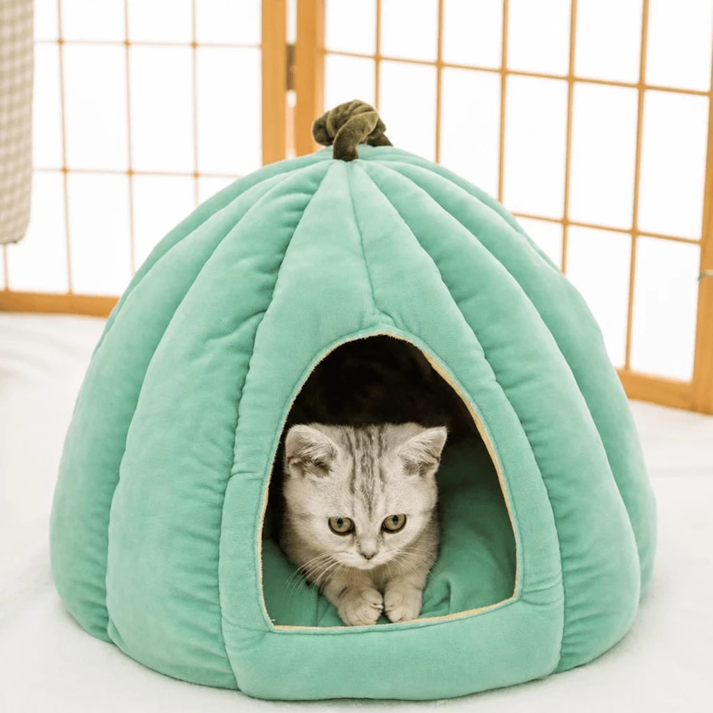 Enclosed Polyester Pet Bed for Cats and Small Dogs