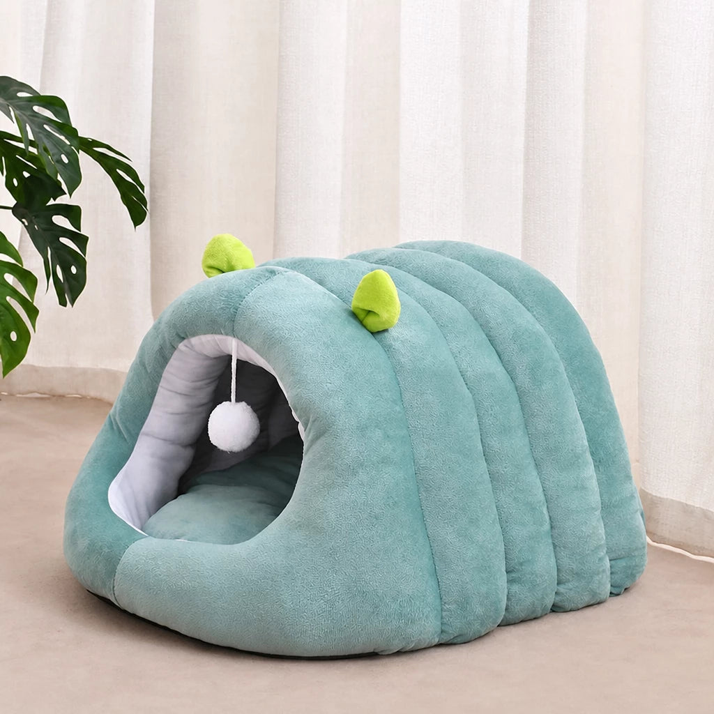 Semi-Enclosed Cat Bed with Tunnel-Style Hideaway