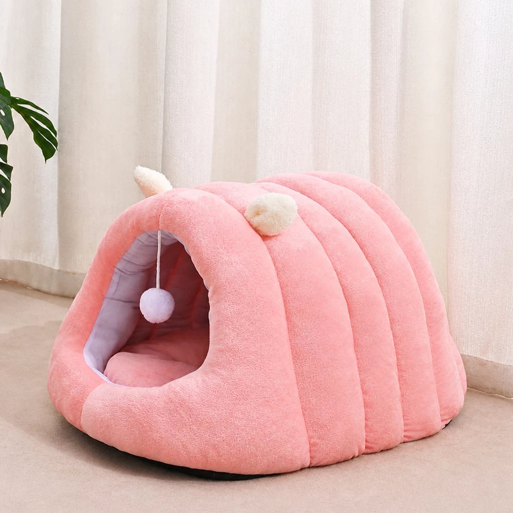 Semi-Enclosed Cat Bed with Tunnel-Style Hideaway